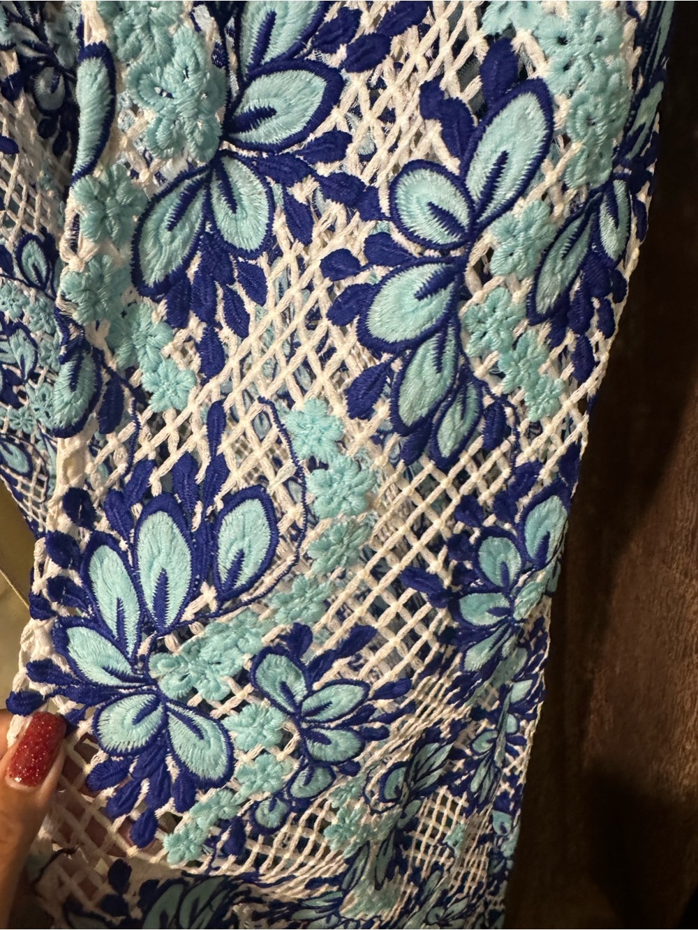 Boston Proper Guipure Crochet Duster Cardigan Blue White Embellished Women’s L - Picture 10 of 16